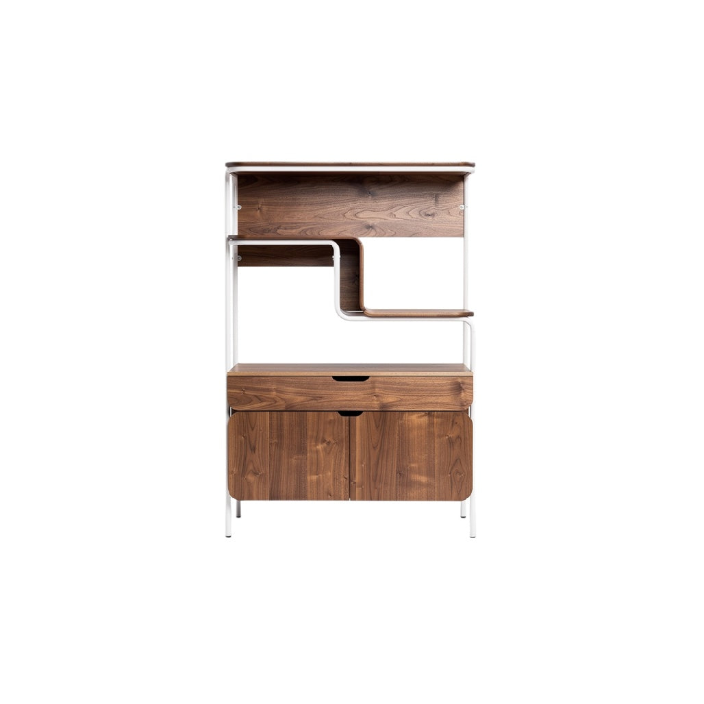 Moderne houten wandkast met opberglades en open schappen