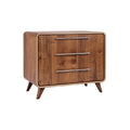 Moderne houten nachtkast met drie lades en retro pootjes